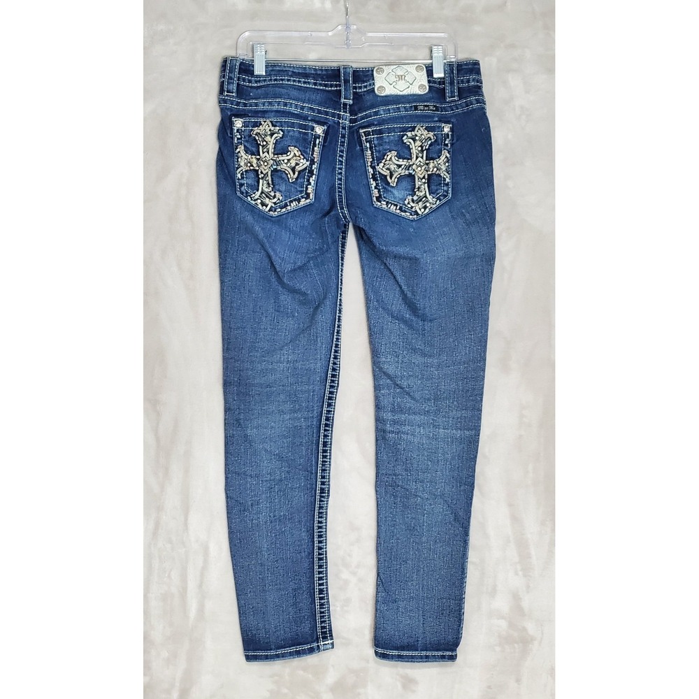 Miss Me Jeans Womens 29 Signature Skinny Denim Embroidered Cross Pockets